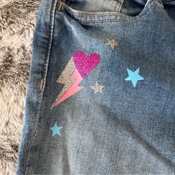GAP Kids Jeans Stretch High Rise Jeggings Graphic Hearts Thunder Bolt Size 10 - Picture 8 of 9